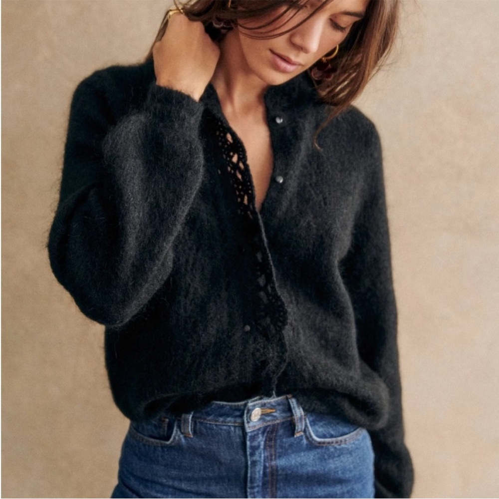 Sezane Angie Black Cardigan Sweater